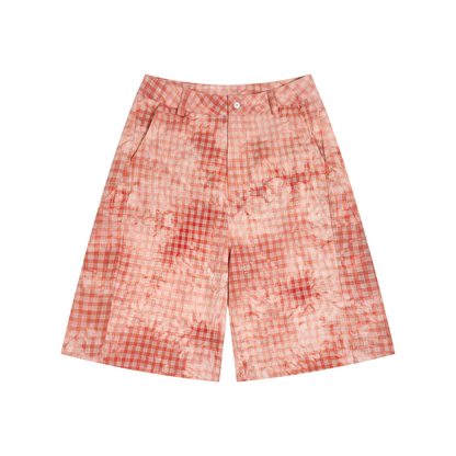 Waran Unisex Vintage Wash Plaid Shorts 110GSM