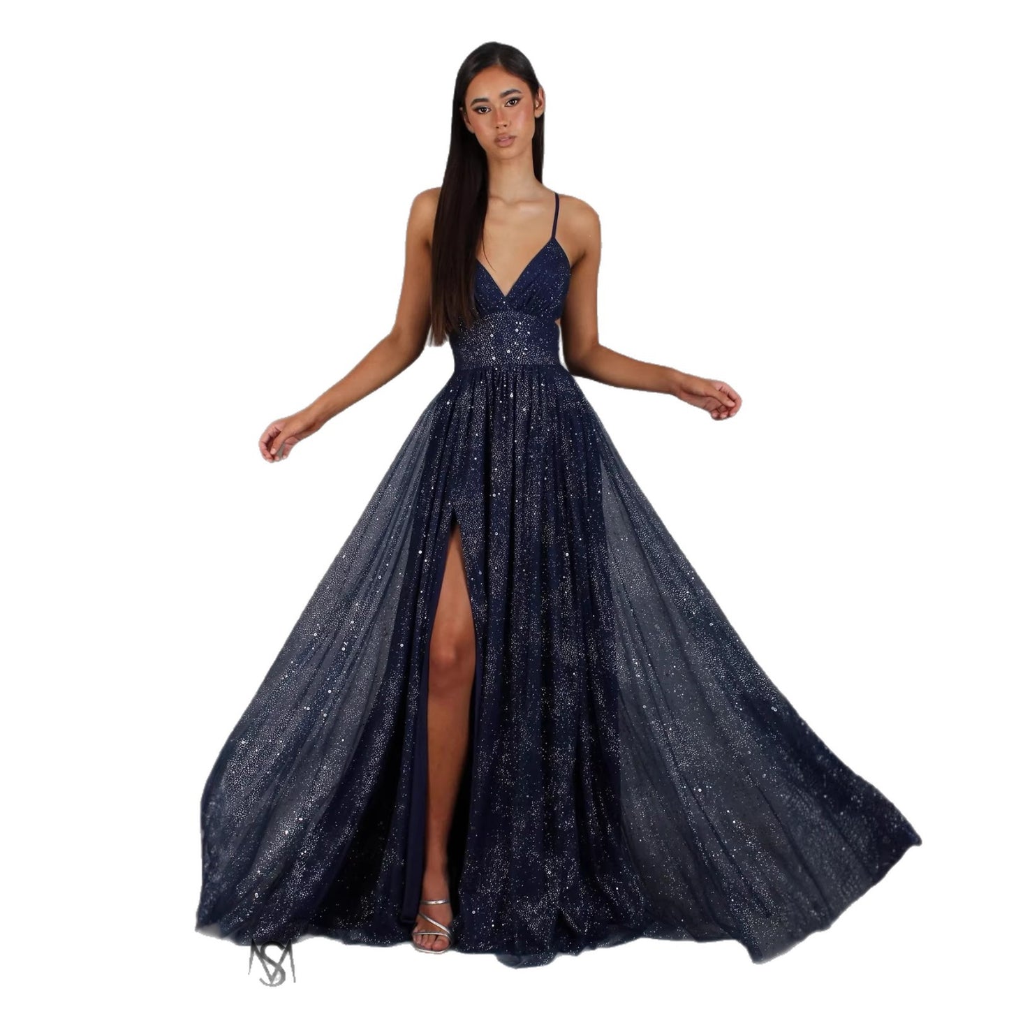 Women's High Waist Flared Hem Split Maxi Dress