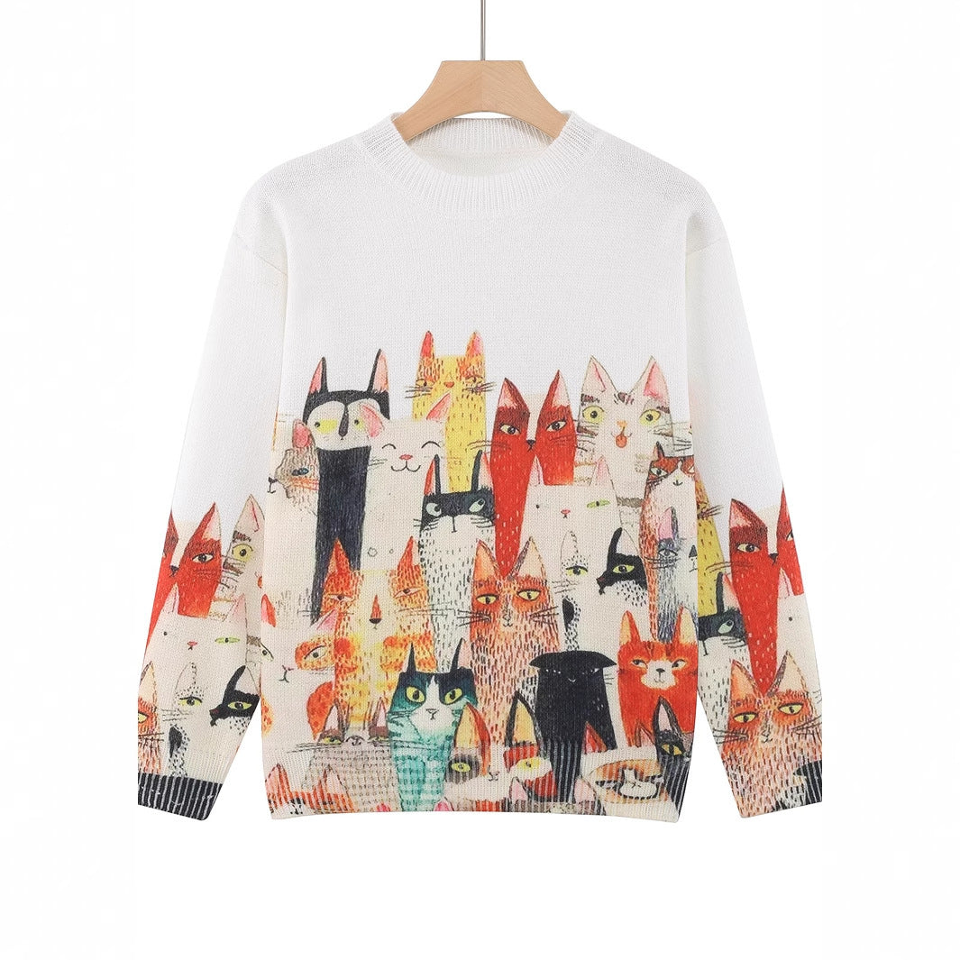 Women's Knitted Cute Cat Pullover Top