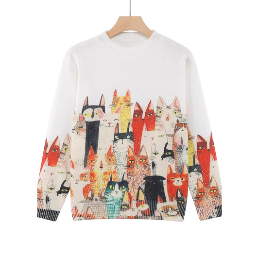 Women's Knitted Cute Cat Pullover Top