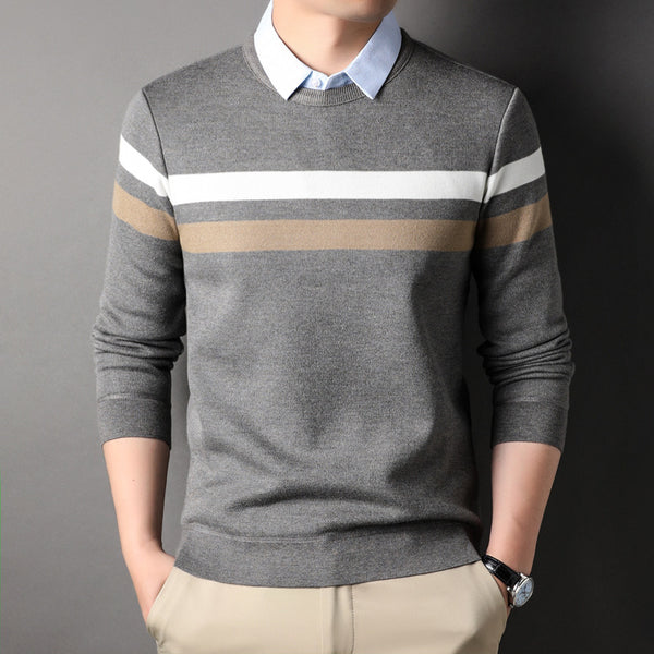 Men's Two Pieces Shirt Collar Striped Sweater - Stuffs & Savers