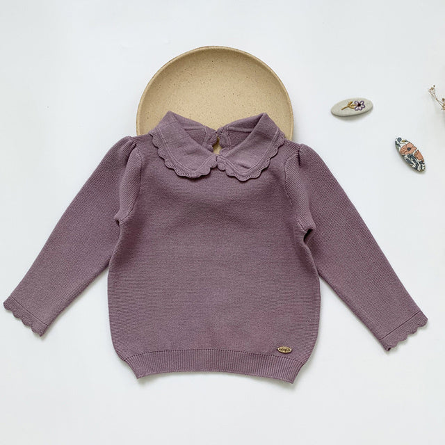 Kids Knitted Pullover Long Sleeve Lace Sweater