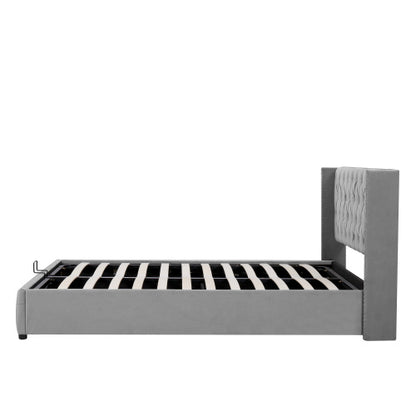 Upholstered Bed, With Hydraulic Lever, Functional Bed From Storage, 150 X 200 Cm, Without Mattress, Velvet, Gray