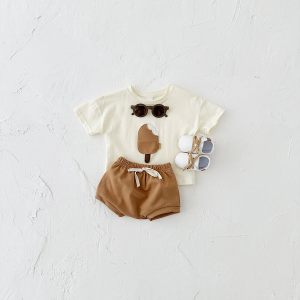 Girls' Cotton Ice Cream Patch Top and Shorts