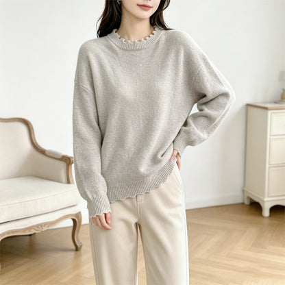 Solid color lace long sleeved pullover sweater