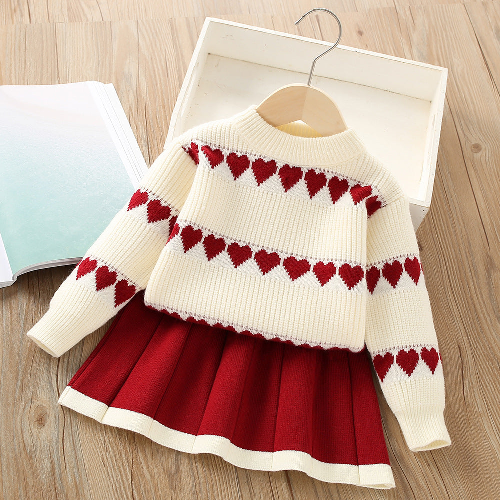 Girls Heart Knitted Suit