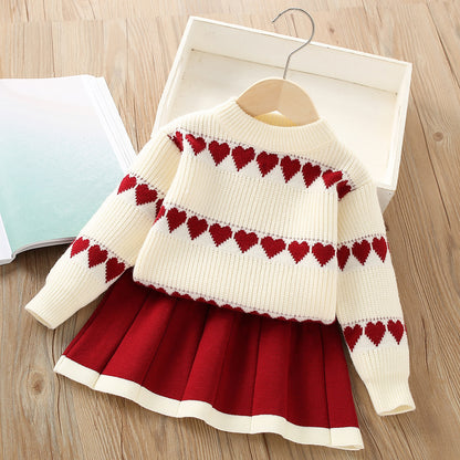 Girls Heart Knitted Suit