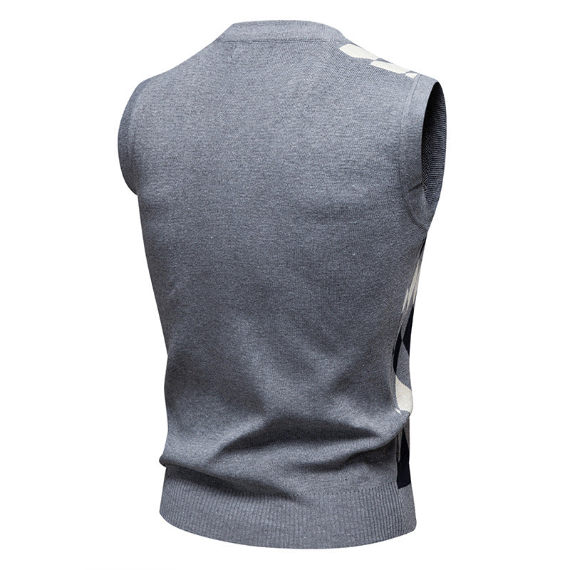 Youth Jacquard sweater Casual Crew Neck Vest