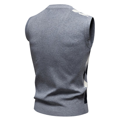Youth Jacquard sweater Casual Crew Neck Vest