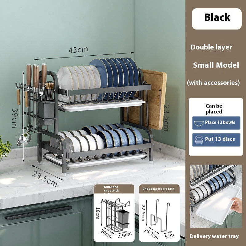 Multi-functional Carbon Steel Double-layer Tableware Storage Rack