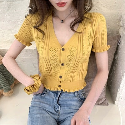 Retro V-neck Short Top Cardigan