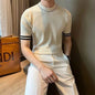 Solid color round neck short sleeved knitted shirt for men