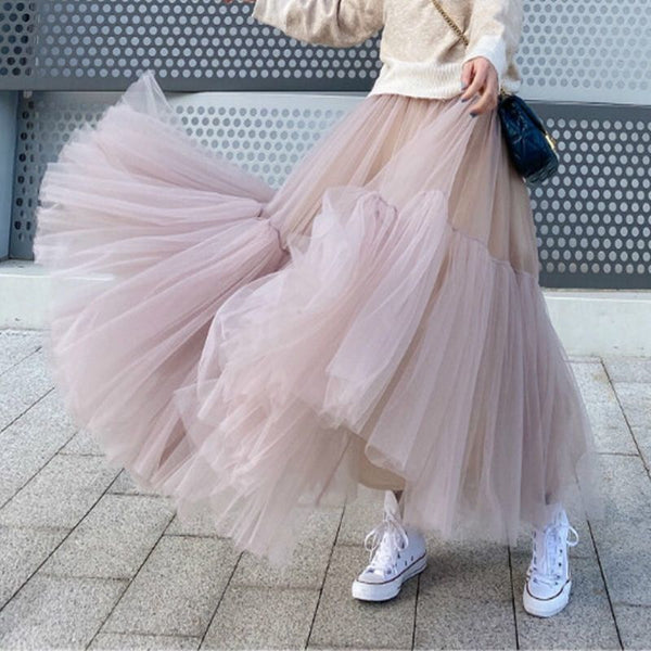 Mesh Women's High Waist Midi A- Line Skirt