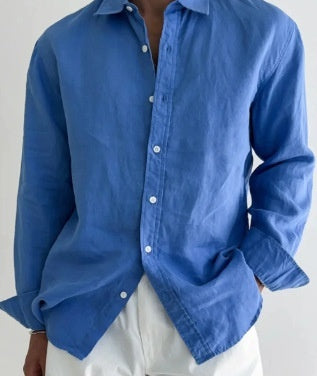 Solid-color Casual All-match Button-up Top For Men
