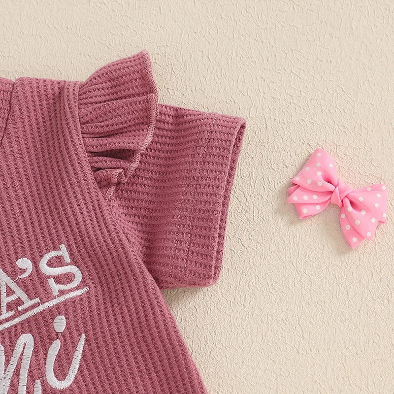 Girls Embroidery Waffle Suit