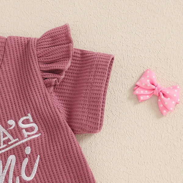 Girls Embroidery Waffle Suit