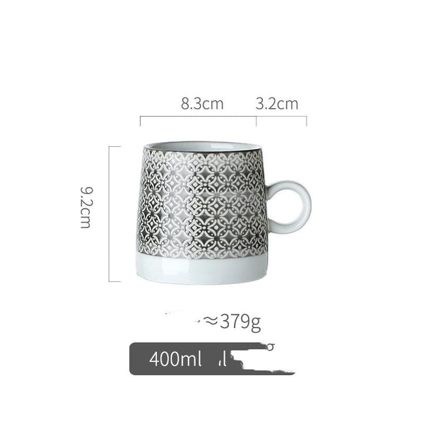 Retro Pastoral Water Cup Embossed Stoneware Mug