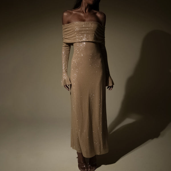 Womens Slim-fit Off-neck Dress