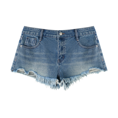 Women's Vintage Wash Raw Hem Denim Shorts 430GSM