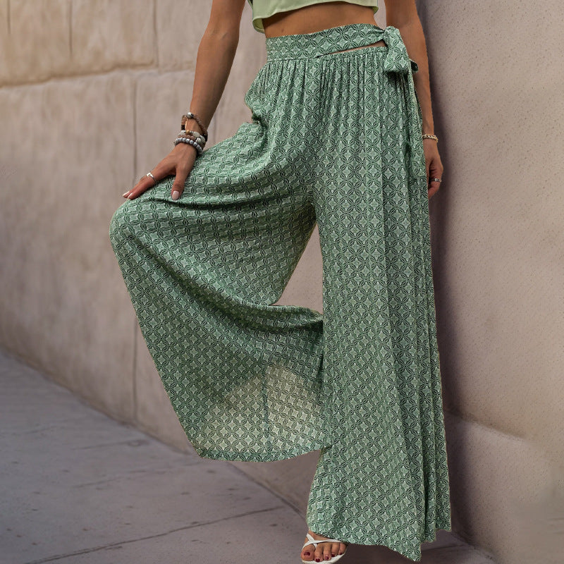 Female Lace Printing Flared Wide Leg Pants