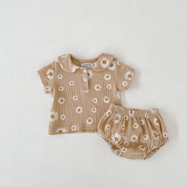 Baby Girl Doll-Collar Short-Sleeve Set
