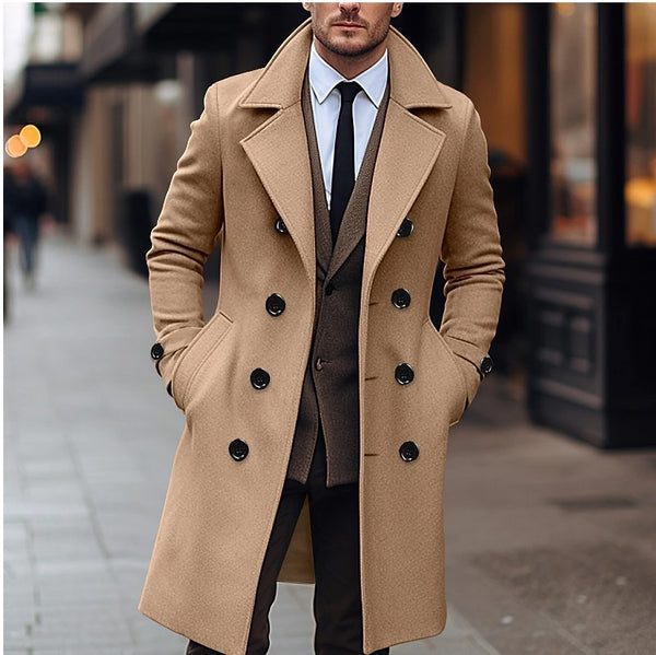 Men Woolen Coat Double Breasted Long - Stuffs & Savers
