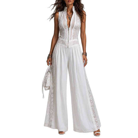 Sleeveless lace patchwork jumpsuit