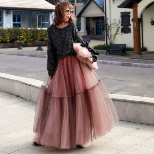 Mesh Women's High Waist Midi A- Line Skirt