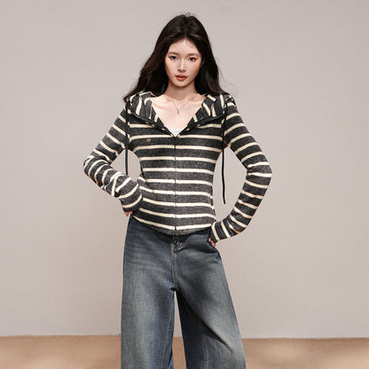 Cardigan zippé à capuche pour femme