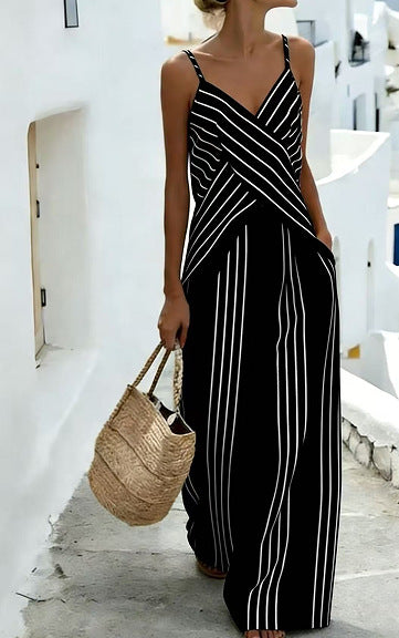 Striped Casual Womens V-Neck Sleeveless Set