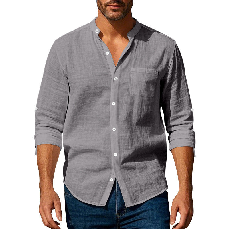 Linen Long Sleeve Stand Collar Shirt