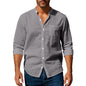 Linen Long Sleeve Stand Collar Shirt