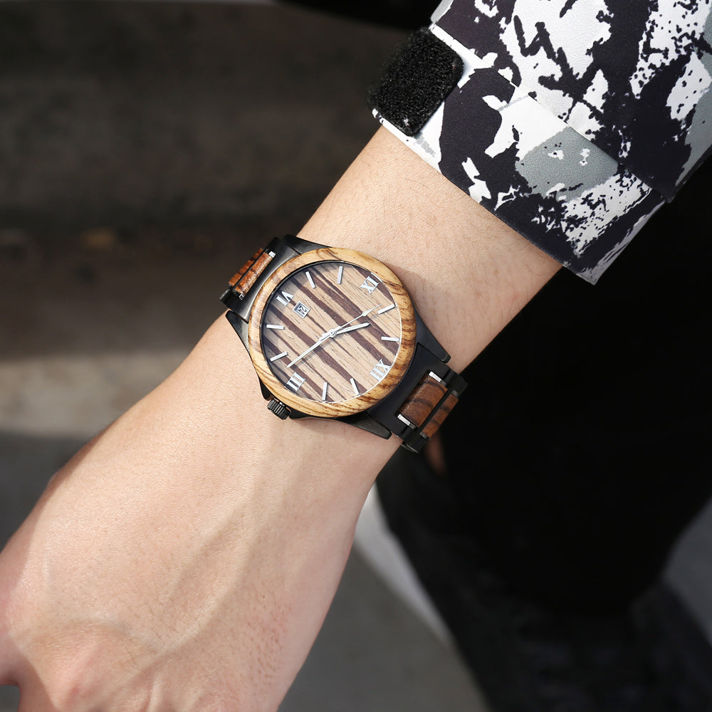 Men Quartz Sandalwood Watch Black
