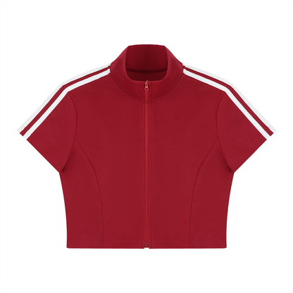 Women's Cropped Full Zip Short Sleeve T-Shirt 220GSM
