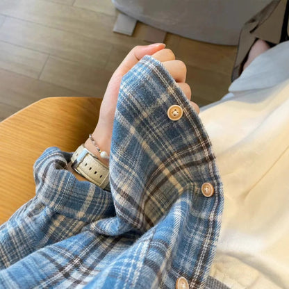 Blue Plaid Long Sleeve Shirt Women's