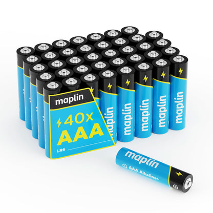 Maplin 40x AAA LR03 7 Year Shelf Life 1.5V High Performance Alkaline Batteries with Universal Battery Tester