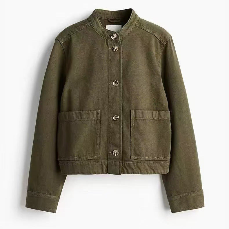 Womens Denim Stand Collar Jacket