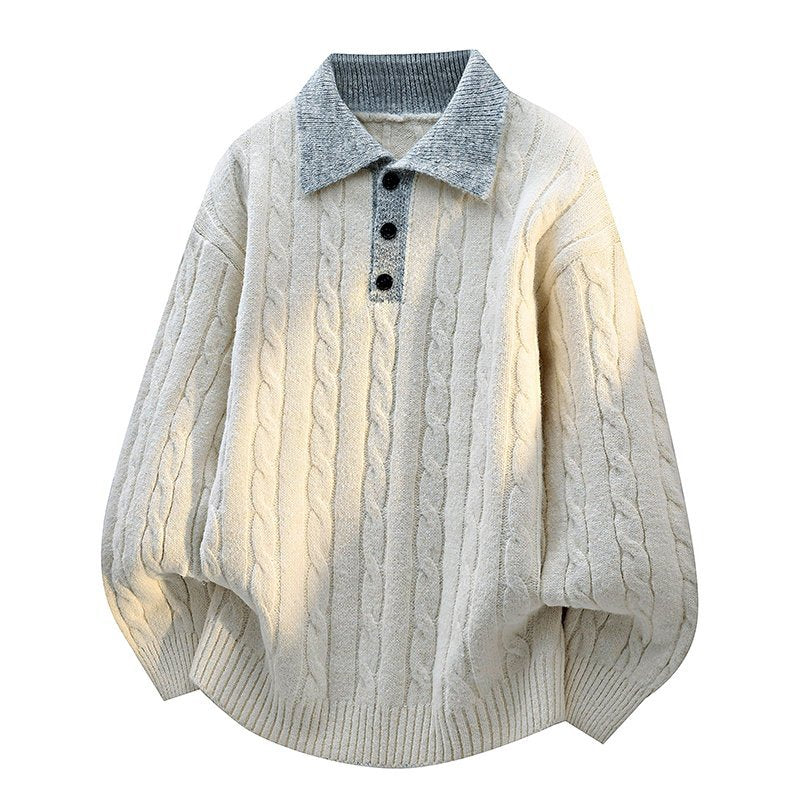 Men's Preppy Loose Fit Knit Polo Sweater