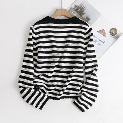 V-neck Striped Knit Cardigan Top