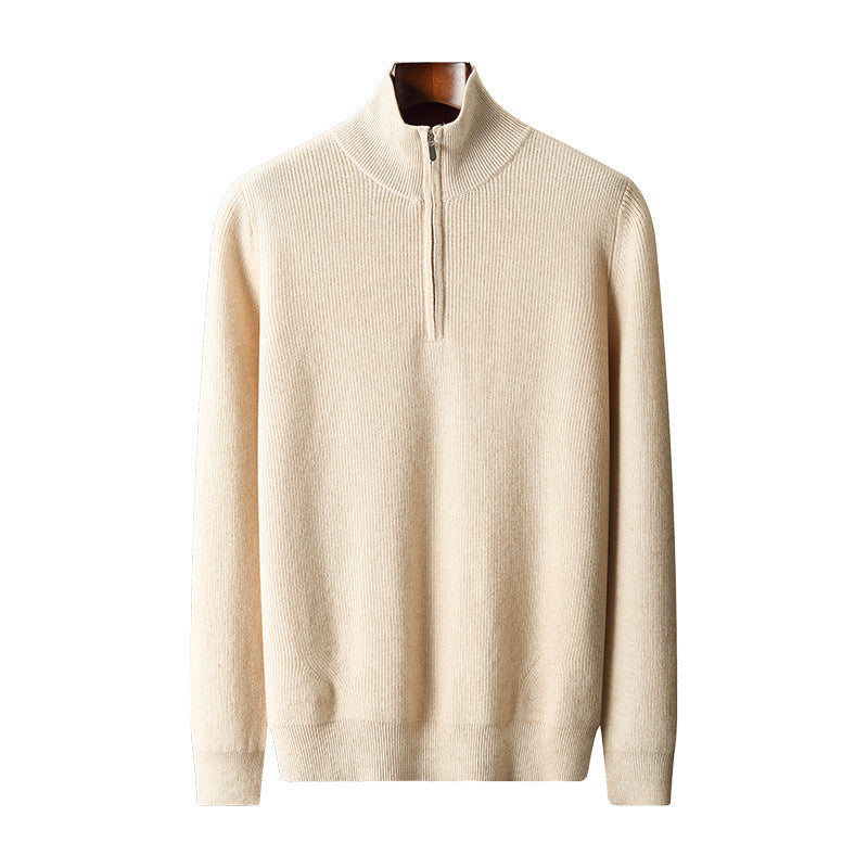 Mens Cashmere Thickened Half-high Collar Zipper Pullover Sweater