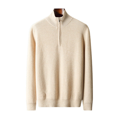 Mens Cashmere Thickened Half-high Collar Zipper Pullover Sweater