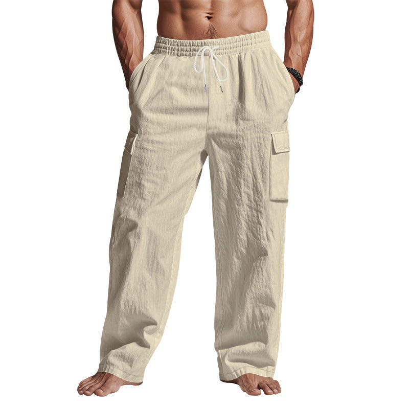 Men's Workwear Multi-pocket Straight Linen Pants