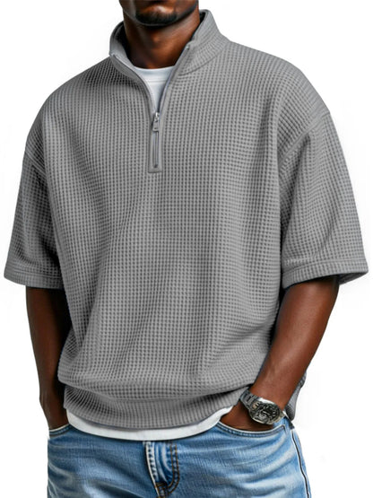 Men's Waffle Knit Half-Zip Polo Shirt - Short Sleeve