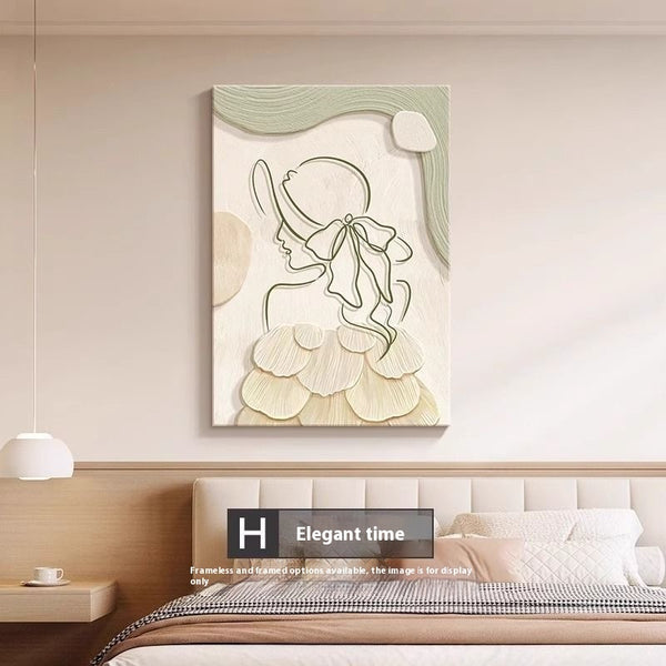 Peinture décorative murale à personnage abstrait au trait, style crème