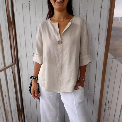 Cotton And Linen Button Tops