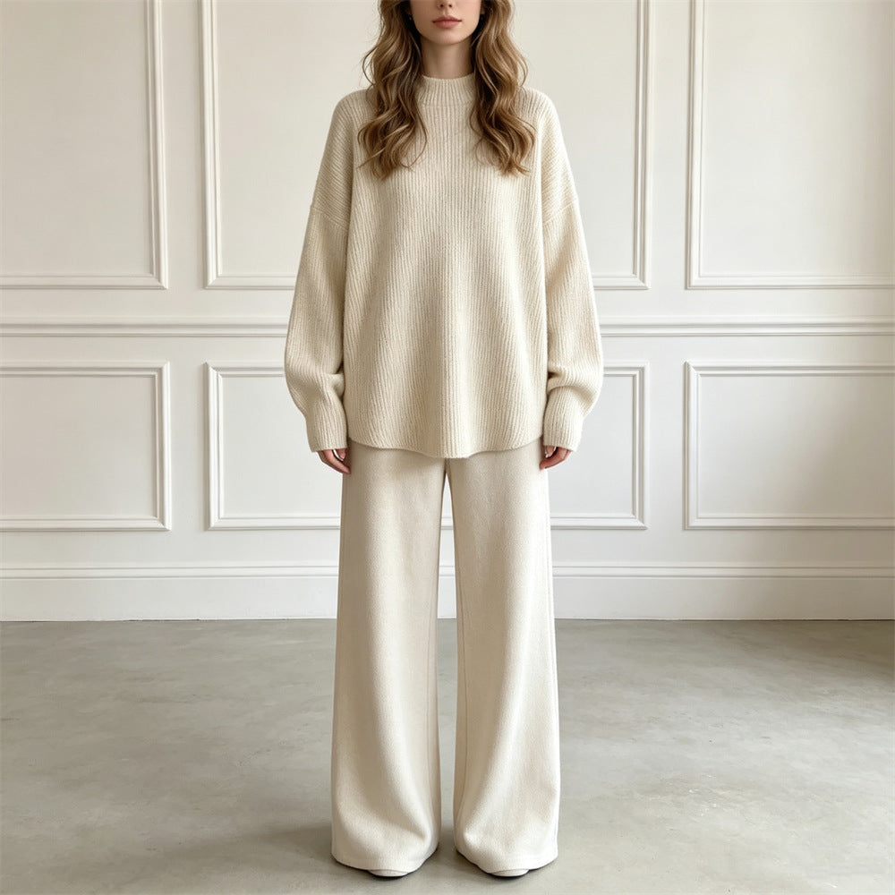 Loose solid color pullover sweater set
