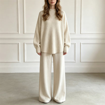 Loose solid color pullover sweater set