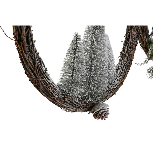 Advent wreathe DKD Home Decor Natural wicker Pineapple Snowfall 46 x 7 x 46 cm (2 Units)