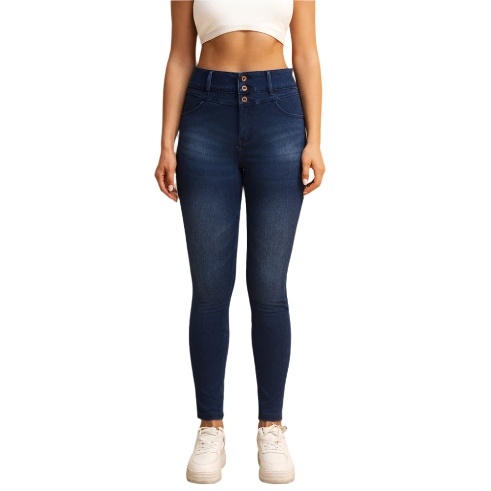 Shascullfites Melody Jean Skinny Taille Haute pour Femme – Jean Stretch Bleu Foncé avec Poches Zippées et Effet Push-Up