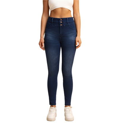 Shascullfites Melody Jean Skinny Taille Haute pour Femme – Jean Stretch Bleu Foncé avec Poches Zippées et Effet Push-Up